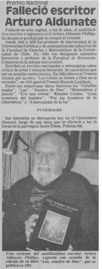 Falleció escritor Arturo Aldunate.
