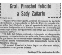 Gral. Pinochet felicitó a Sady Zañartu.