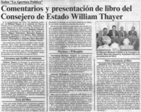 Comentarios y presentación del libro del Consejero de Estado William Thayer.
