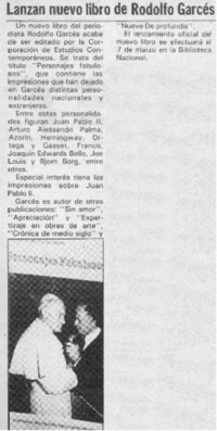 Lanzan nuevo libro de Rodolfo Garcés.