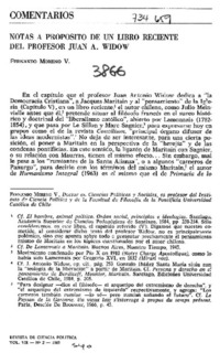 Notas a propósito de un libro reciente del profesor Juan A. Widow
