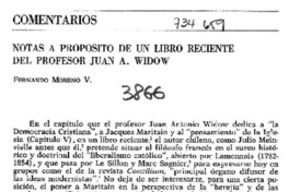 Notas a propósito de un libro reciente del profesor Juan A. Widow
