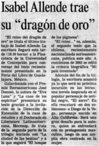 Isabel Allende trae su "dragón de oro".