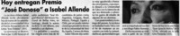 Hoy entregan Premio "José Donoso" a Isabel Allende.