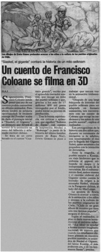 Un cuento de Francisco Coloane se filma en 3D