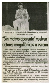"Sin motivo aparante" vuelven actores magallánicos a escena.
