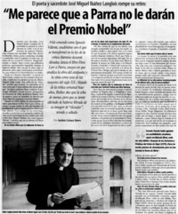Me parece que a Parra no le darán el Premio Nobel : [entrevistas]