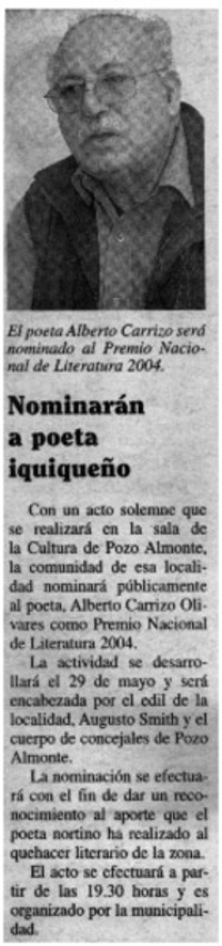 Nominarán a poeta iquiqueño.