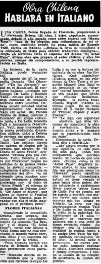 Obra chilena hablará en Italiano.