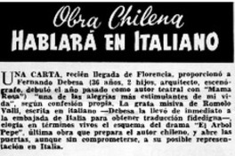 Obra chilena hablará en Italiano.