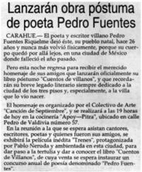 Lanzarán obra póstuma de poeta Pedro Fuentes