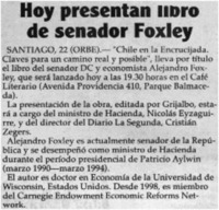 Hoy presentan libro de senador Foxley