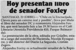 Hoy presentan libro de senador Foxley