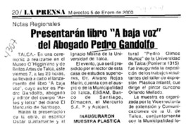 Presentarán libro "A baja voz" del abogado Pedro Gandolfo