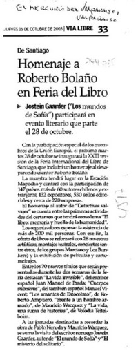 Homenaje a Roberto Bolaño en Fería del Libro.