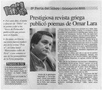 Prestigiosa revista griega publicó poemas de Omar Lara