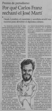 Por qué Carlos Franz rechazó el José Martí.