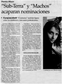 "Sub-Terra y "Machos" acaparan nominaciones