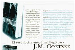 El Reconocimiento final llegó para J. M. Coetzee.