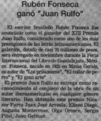 Rubén Fonseca ganó "Juan Rulfo".