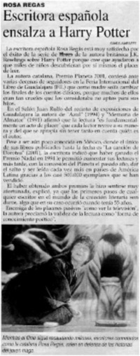 Escritora española ensalza a Harry Potter