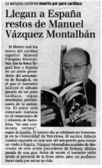 Llegan a España restos de Manuel Vázquez Montalbán