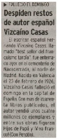 Despiden restos de autor español vizcaíno casas.