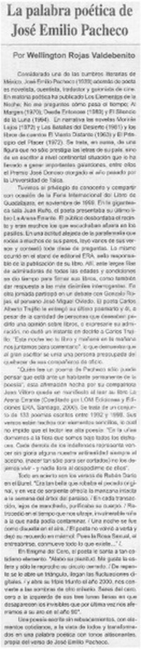 La palabra poética de José Emilio Pacheco
