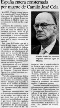 España entera consternada por muerte de Camilo José Cela