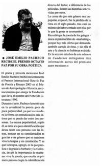 José Emilio Pacheco recibe el Premio Octavio Paz por su obra poética.