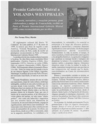 Premio Gabriela Mistral a Yolanda Westphalen