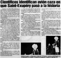 Científicos identifican avión caza en que Saint-Exupéry pasó a la historia