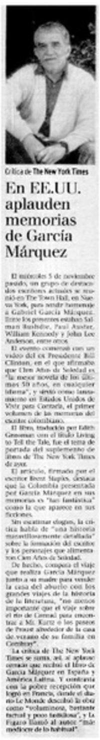 En EE.UU. aplauden memorias de García Márquez.