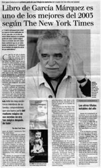 Vivir de García Márquez es uno de los mejores del 2003 según The New York Times.