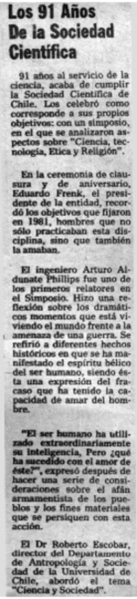 Los 91 años de la Sociedad Científica.