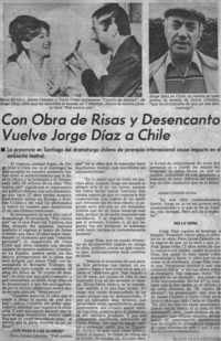 Con Obra derisas y desencanto vuelve Jorge Díaz a Chile.