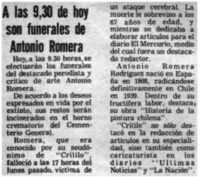 A las 9.30 de hoy son funerales de Antonio Romera.
