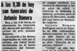 A las 9.30 de hoy son funerales de Antonio Romera.