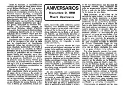 Noviembre 9, 1918 muere Apollinaire.
