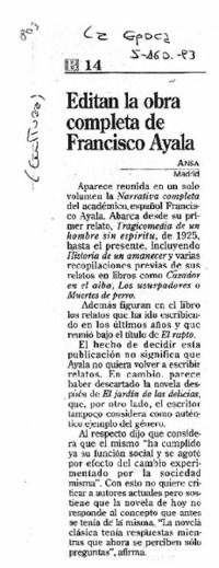 Editan la obra completa de Francisco Ayala.