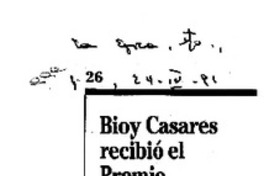 Bioy Casares recibió el Premio Cervantes.
