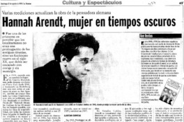 Hannah Arendt, mujer en tiempos oscuros