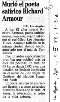 Murió el poeta satírico Richard Armour.