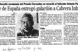 Rey de España entregó galardón a Cabrera Infante