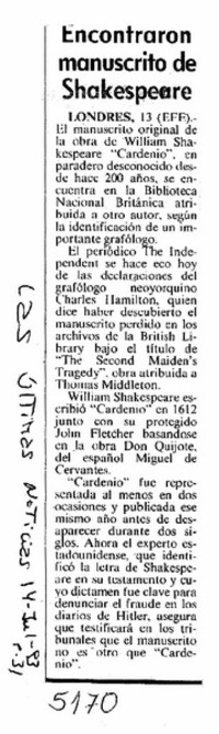 Encontraron manuscritos de Shakespeare.