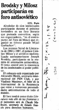 Brodsky y Milosz participarán en foro antisoviético.