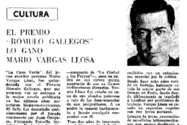 El Premio "Romulo Gallegos" lo gano Mario Vargas Llosa.