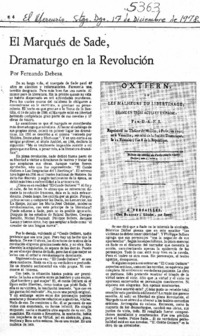 El Márques de Sade, dramaturgo en la revolución