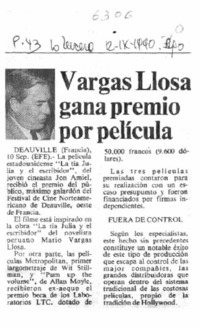 Vargas Llosa gana premio por película.