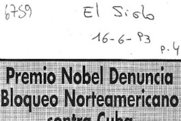 Premio Nobel denuncia bloqueo norteamericano contra Cuba